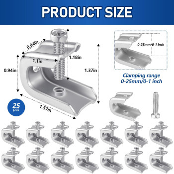 Hicarer 25 Pcs 14 X 20 Beam Clamp Steel Screw In Hooks For Flanges Strong Threaded Rod Wire Ring With Harden Point Screws