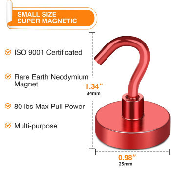 Mikede Magnetic Hooks 80Lbs Strong Neodymium Magnets With Hooks For Cruise Heavy Duty Earth Magnets Hooks For Refrigerator Han