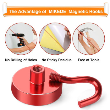 Mikede Magnetic Hooks 80Lbs Strong Neodymium Magnets With Hooks For Cruise Heavy Duty Earth Magnets Hooks For Refrigerator Han