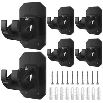 6Pcs Upgraded No Drill Curtain Rod Brackets No Drilling Curtain Rod Holders Self Adhesive Curtain Rod Hooks Nail Free Adjustable