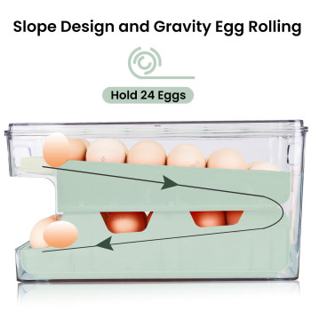 Vphom Rolling Egg Holder For Refrigerator With Organizer Bin 24 Egg Dispenser For Refrigerator Fridge Countertop Rolling Egg