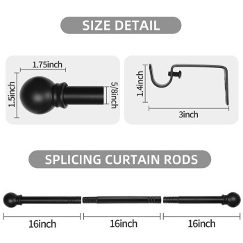 Thestoa Black Curtain Rods For Windows 66 To 120 Inch 58 Diameter Matte Black Small Curtain Rods For Bedroom Living Room K