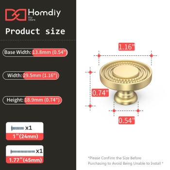 Homdiy 10 Pack Solid Gold Knobs Brass Cabinet Knobs Knurled Zinc Alloy Dresser Knobs For Drawer Desk Cabinets