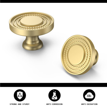 Homdiy 10 Pack Solid Gold Knobs Brass Cabinet Knobs Knurled Zinc Alloy Dresser Knobs For Drawer Desk Cabinets