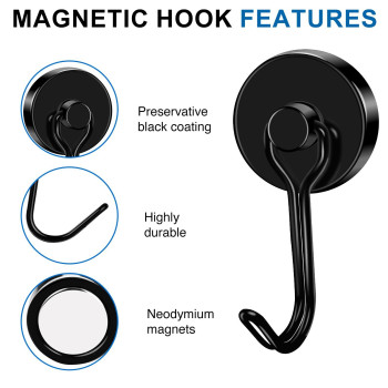 Lovimag Magnetic Hooks 80Lbs Swivel Magnetic Hooks Heavy Duty For Hanging Strong Neodymium Magnets Hooks Black Magnetic Hooks