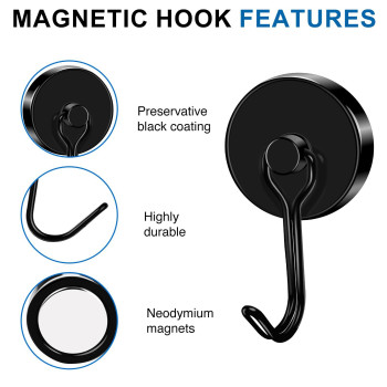 Lovimag Magnetic Hooks 110Lbs Magnet Hooks Strong Magnetic Hooks Cruise Swivel Neodymium Magnets With Hooks Black Magnetic Hooks