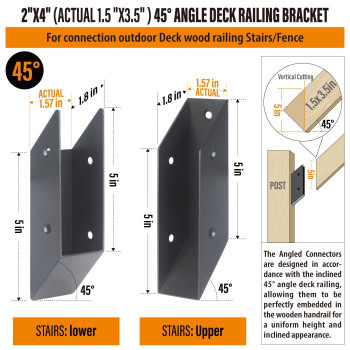 Wocepu 45 Stair Angle Stainless Steel Deck Railing Brackets Connectors For 2X4 Actual 15X35 Railing Wood Post 8 Pai