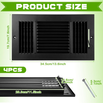 Wesiti 4 Pcs 12 X 6 Inch Vent Covers For Home Ceiling Hvac Sidewall Air Register 3 Way Vents Wall Register Solid Steel Manual Ad