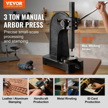 Vevor Arbor Press 3 Ton Manual Arbor Press 122 Maximum Height Cast Iron Heavyduty Manual Desktop Arbor Press Precision H