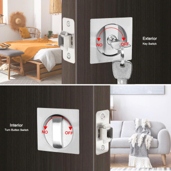 Dontay 2 Pack Pocket Door Lock With Key Contemporary Entrance Sliding Barn Door Lock Latch Recessed 2 Sided 2 38 Backset