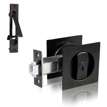 Dontay Pocket Door Lock With Key Contemporary Entrance Sliding Barn Door Lock Latch Recessed 2 Sided 2 38 Backset Flush H