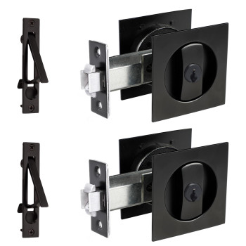 Dontay 2 Pack Pocket Door Lock With Key Contemporary Entrance Sliding Barn Door Lock Latch Recessed 2 Sided 2 38 Backset