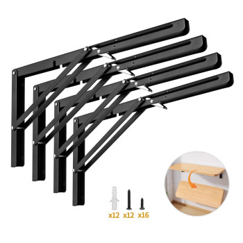 Yarssihha 16 Inch Folding Shelf Bracket 4 Pack Heavy Duty Wall Mounted Foldable Brackets Spacesaving Metal Collapsible Shelf