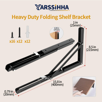 Yarssihha 16 Inch Folding Shelf Bracket 4 Pack Heavy Duty Wall Mounted Foldable Brackets Spacesaving Metal Collapsible Shelf