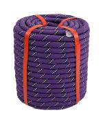 Arborist Rigging Rope Bull Rope Purple 12 In X 100Ft Polyester Braided Arborist Rope 48 Strands For Various Outdoor Applicati