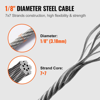 Vevor T316 Deck Railing Cable 18 Stainless Steel Wire Rope 300 Ft With Cutter Kit 7X7 Strands Construction Marine Aircraft