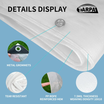 Tarpal 8X10 Semi Clear White Tarp Waterproof Green House Cover With Grommets 75Mil Clear Poly Tarps For Gardening Farm Garde