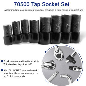 70500 Tap Socket Set Use With 14 38 Drive Fit Fractional Mcti Standard Tap Thru 12 18 Npt Taps Metric Tap Thr