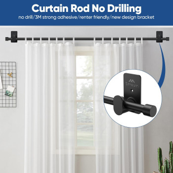 Simewin Curtain Rods No Drilling For Windows 30 To 60 Inches 58 Inch Diameter No Drill Small Curtain Rod Set With 3M Adhesive B