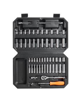 Vevor Socket Set 14 Inch Drive Socket And Ratchet Set 6Point Socket Opening 54 Pieces Tool Set Sae And Metric Deep And Sta