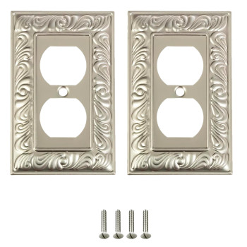 Sleeklighting Beveled Satin Nickel Wall Plates Electric Outlet And Switch Covers Style 1 Gang Duplex 2 Pack