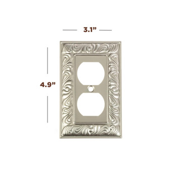 Sleeklighting Beveled Satin Nickel Wall Plates Electric Outlet And Switch Covers Style 1 Gang Duplex 2 Pack