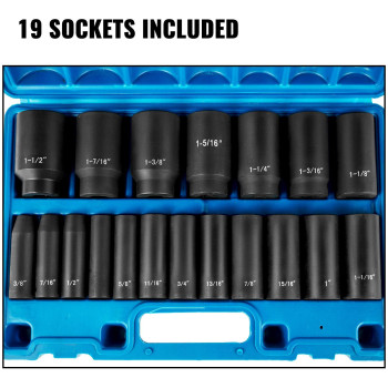 Vevor Impact Socket Set 12 19 Piece Impact Sockets Deep Socket 6Point Sockets 12 Inches Drive Socket Set Impact 38 Inc