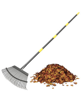 Rake For Leaves 25Tine Leaf Rakes For Lawns Heavy Duty Leaves For Yard Lawn 185Inch Wide Metal Rake With Adjustable Handle