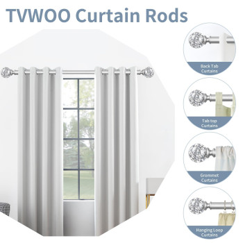 Tvwoo Silver Curtain Rods For Windows 48 To 84 Inch Heavy Duty Curtain Rods Adjustable Curtain Rod Set Translucent Ball Drapery