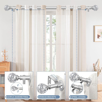 Tvwoo Silver Curtain Rods For Windows 48 To 84 Inch Heavy Duty Curtain Rods Adjustable Curtain Rod Set Translucent Ball Drapery