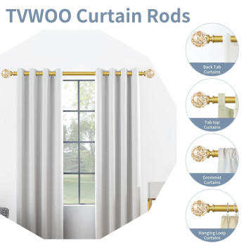 Tvwoo Gold Curtain Rods For Windows 48 To 84 Inch Heavy Duty Curtain Rods Adjustable Curtain Rod Set Translucent Ball Drapery Ro