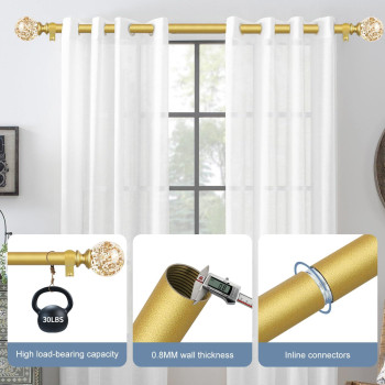 Tvwoo Gold Curtain Rods For Windows 48 To 84 Inch Heavy Duty Curtain Rods Adjustable Curtain Rod Set Translucent Ball Drapery Ro