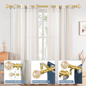 Tvwoo Gold Curtain Rods For Windows 48 To 84 Inch Heavy Duty Curtain Rods Adjustable Curtain Rod Set Translucent Ball Drapery Ro