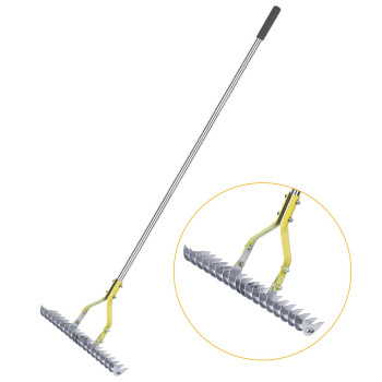 Baraystus Thatch Rake 15Inch Wide Lawn Thatching Rake For Cleaning Dead Grass Efficient Steel Metal Lawn Grass Rake With Stai