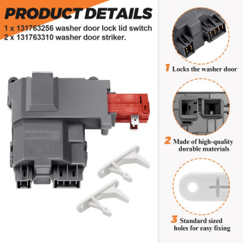 131763202 131763256 Washer Door Lock Switch With 131763310 Door Striker By Beaquicy Replacement For Frigidaire Electrolux Wash