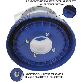 Assembled Quick Click Dust Separator With 12 Gallon Locking Collection Bin And Air Relief