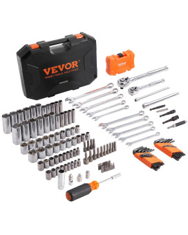 Vevor Mechanics Tool Set And Socket Set 14 And 38 Drive Deep And Standard Sockets 145 Pcs Sae And Metric Mechanic Tool K