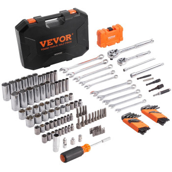 Vevor Mechanics Tool Set And Socket Set 14 And 38 Drive Deep And Standard Sockets 145 Pcs Sae And Metric Mechanic Tool K