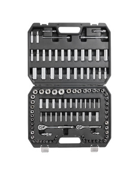 Vevor Socket Set 14 And 38 Drive Socket And Ratchet Set 6Point Socket Opening 106 Pcs Tool Set Sae And Metric Deep An