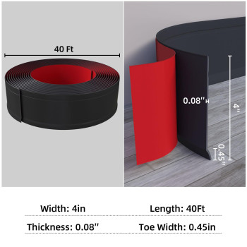 Pluden Flexible Baseboard Molding Trim 4 Inchw X 40 Feetl Self Adhesive Vinyl Wall Base Cove Base Peel And Stick Rubber Wa