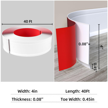 Pluden Flexible Baseboard Molding Trim 4 Inchw X 40 Feetl Self Adhesive Vinyl Wall Base Cove Base Peel And Stick Rubber Wa