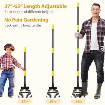 Rake Garden Leaf Rakes For Lawns Heavy Duty Yard Metal Rake Tools With 9 Small Narrow Rake Head 65 Adjustable Long Handl