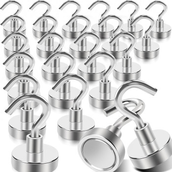 Min Ci 20 Pack Magnetic Hooks 35 Lb Strong Magnetic Hooks Heavy Duty Rare Earth Neodymium Magnets With Hooks For Hanging Heav