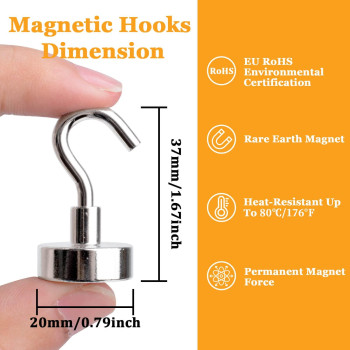 Min Ci 20 Pack Magnetic Hooks 35 Lb Strong Magnetic Hooks Heavy Duty Rare Earth Neodymium Magnets With Hooks For Hanging Heav