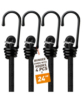 Vbest Black Bungee Cords With Hooks 24 Inch Bungie Cords Heavy Duty Outdoor 4Pk Bungee Cord Set Small Bungee Cords With Hook