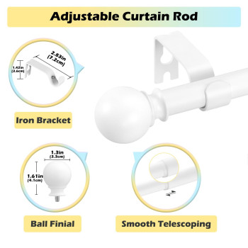 White Curtain Rods For Windows 28 To 48 Inches 58 Inch Drapery Rod With Ball Finials Size1845