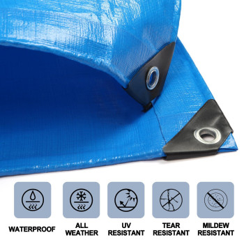 Csmen Tarp Heay Duty Waterproof 15X20Ft Blue Tarp Cover Plastic Poly Tarpaulin For Outdoor Cover Emergency Rain Roof Pool Boat