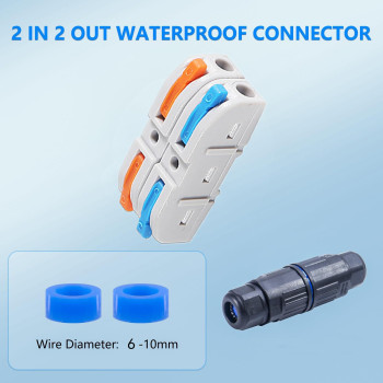 Melife 5Pcs Ip68 Waterproof Junction Box Outdoor 2 Way Electrical Cable Connector Replaceable Lever Wire Connectors For Awg 28