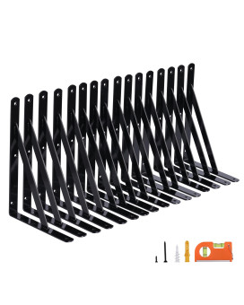 Neodrop 16Pack 8 Inch Heavy Duty Shelf Brackets Large Wall Bracket For Kitchen Garage Floating Shelves Black Powdercoated St