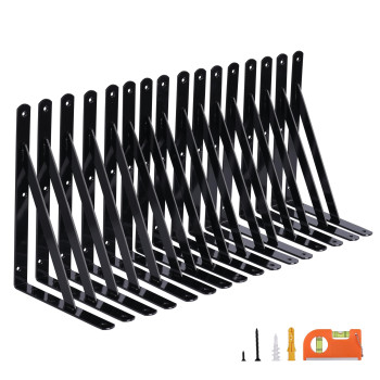 Neodrop 16Pack 8 Inch Heavy Duty Shelf Brackets Large Wall Bracket For Kitchen Garage Floating Shelves Black Powdercoated St